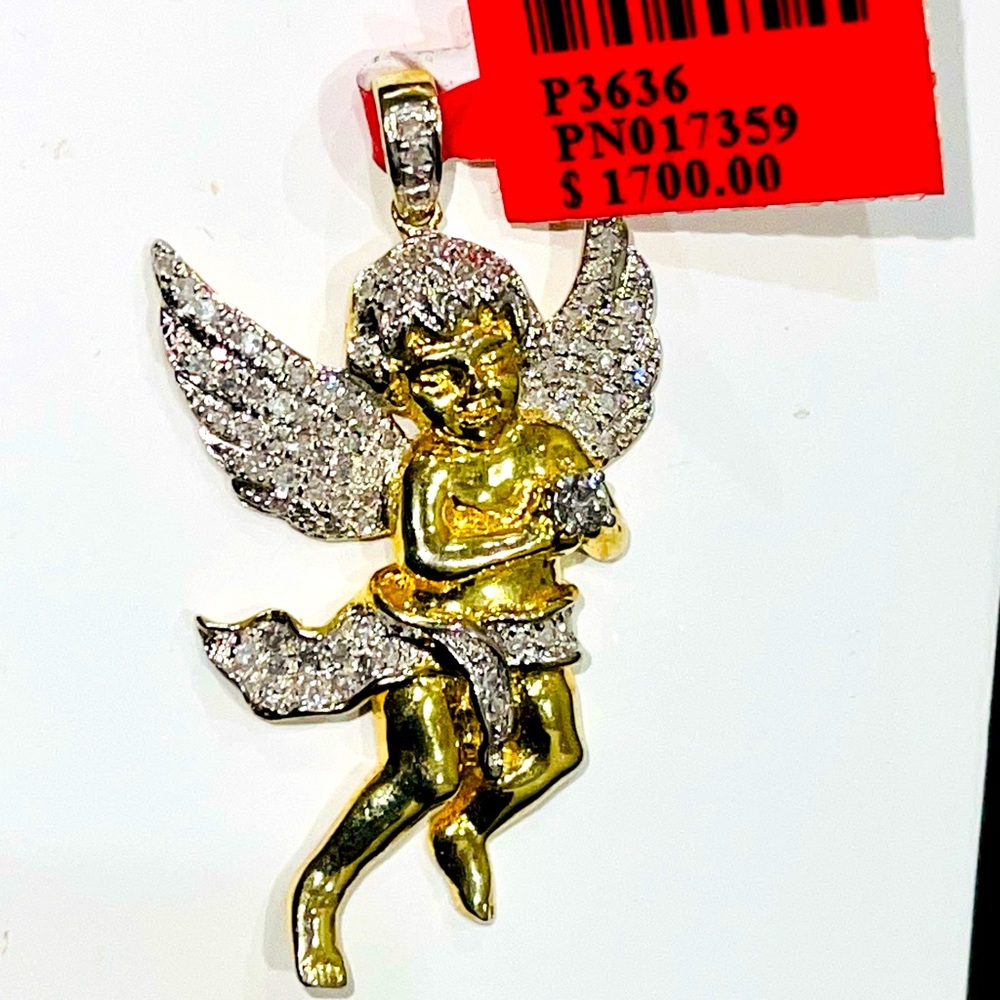Real diamond.55ct custom made angel pendant charm gold  vermeil best gift ever